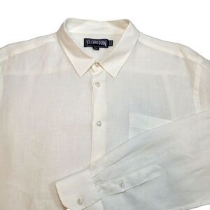 Vilebrequin Mens XL White Linen Shirt Pocket Long Sleeve Button Dress Mauritius